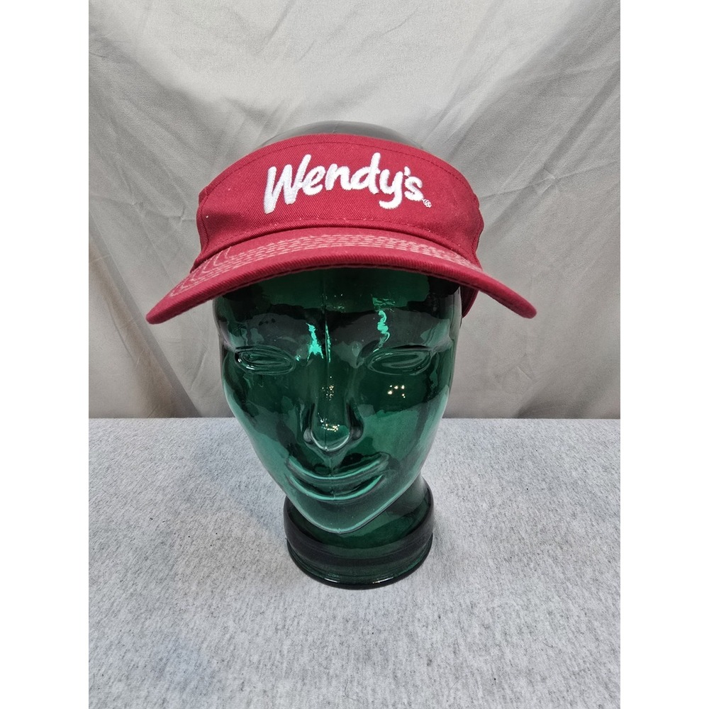 Wendy's branded visor features a prominent white embroidered logo and adjustable